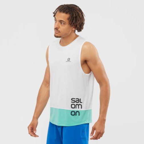 Tank Top Salomon Cross Run Estampados Hombre Blancos Turquesa | MX RHEY973